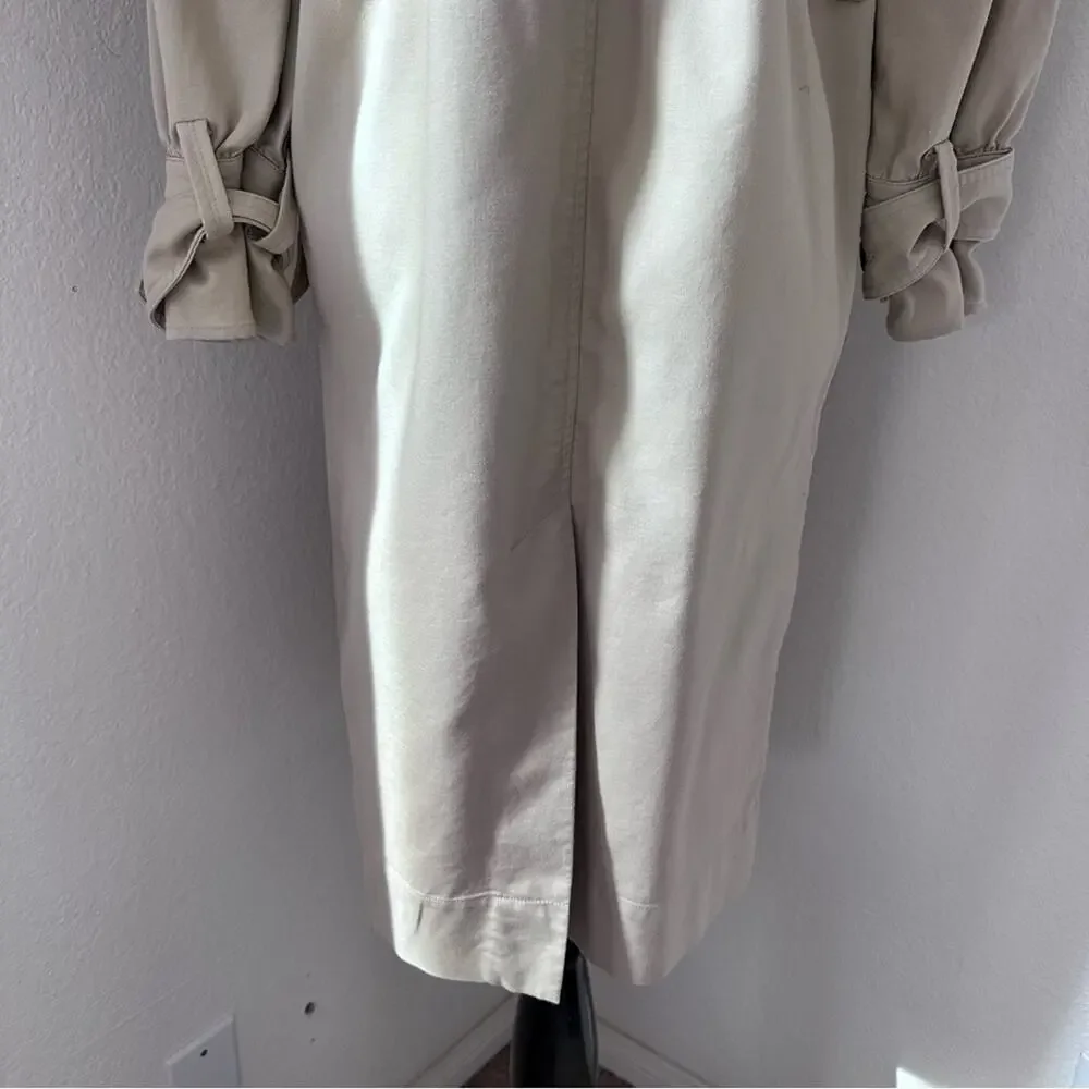 Joie Puff Sleeve Cotton Trench Coat Jacket Classic Beige Long Button-Front - Picture 4 of 14